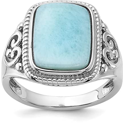 Ring aus 925er-Sterlingsilber, rhodiniert, oxidiert, mit rechteckigem Larimar, Größe 7, Schmuck für Damen, One Size, Metall Edelstein Metall: Rhodium, Larimar