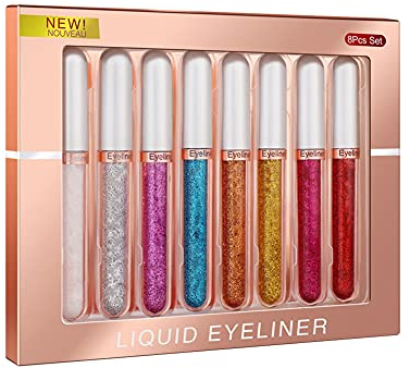 Allbesta 8 Farben Liquid Glitter Eyeliner Set Matte Wasserfest Make Up Set Eyeliner Pen Rainbow High Precise Liner (8 Colors Set)