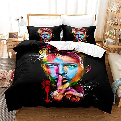 PTNQAZ David Bowie Bettwäsche-Set, Einzelbett, Doppelbett, 3D-Bedruckt, Bettbezug-Set, King-Size-Größe, für Kinderzimmer, Dekoration, Jungen, Geschenk (Doppelbett, Stil 2)