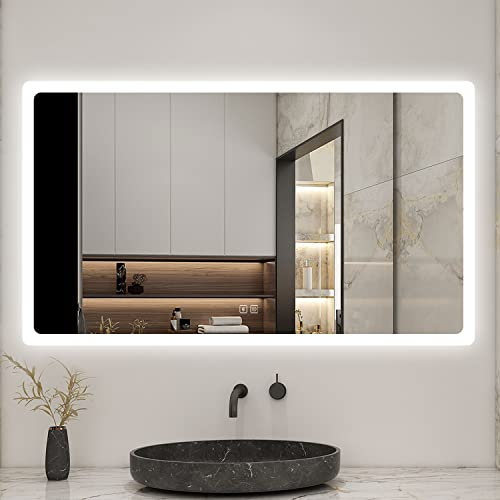 Biubiubath 1200x700mm Bathroom Mirror with LED Lights and Bluetooth Speakers Dimmable 3 Light Colours Memory Function Anti Fog Horizontal