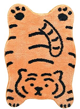 Niedlichem Tiger Kleiner Teppich - 40 x 60cm rutschfest Badezimmerteppich, Weich Waschbar Teppich Schlafzimmer, Mikrofaser Kurzflor Bettvorleger für Wohnzimmer Schlafzimmer Küche Tür (Orange)