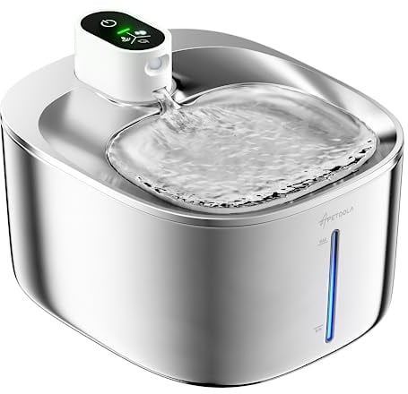 Katzenbrunnen Kabellos mit Bewegungsmelder, 4L Trinkbrunnen für Katze & Edelstahl Hunde mit Batteriebetrieb Akku 4000 mAh, Ultra-Leise Wasserbrunnen für Katzen-FS10pro (Weiß, 1 Filter)
