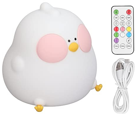 Küken-Silikon-Nachtlicht, RGB-LED-niedliche Hühner-Kinderzimmer-Nachtlampe, 7 Farben Einstellbar, Betrieben und Aufgeladen mit Einem Typ-C-USB-Kabel