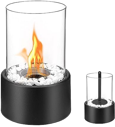 SUBTLETY Tischkamin Bioethanol Edelstahl Tischfeuer mit Deko Steinen Tragbare Rund Bio Ethanol Kamin Feuerstelle Indoor & Outdoor Tisch Kaminfeuer für Wohnzimmer Balkon Garten Deko (Typ A)