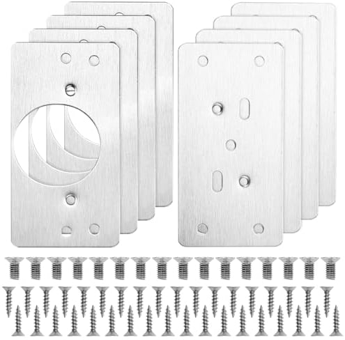 Tekenewbse 8 Piezas Piezas Placas de Soportes de Reparación de Bisagras, 9 × 4.7 cm Inoxidable Bisagras Puertas Cocina con Orificio y Tornillos para Armario, Muebles, Cajón, Ventana