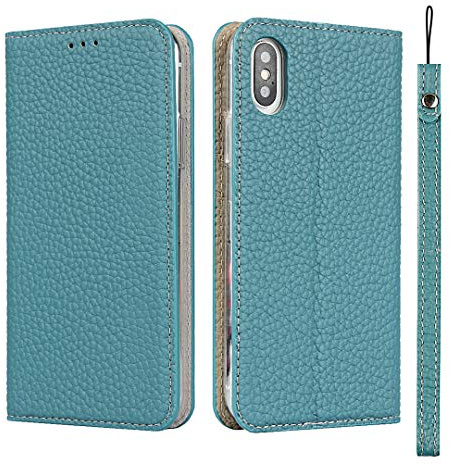 ELTEKER Hülle iPhone XS Max Handyhülle [Echtes Leder] Klapphülle mit Kartenfach,Schutzhülle Leder Hülle für iPhone XS Max-hellblau