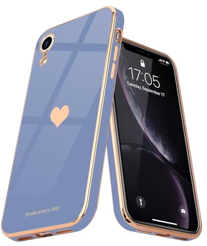 Teageo for iPhone Xr Case Cute Heart Pattern for Women Girls Slim Luxury Bling Plating Soft TPU Anti-Scratch Shockproof Bumper Phone Case for iPhone Xr, Cool Grey