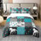 Homewish Housse de Couette 200x200 Cheval en Coton, Ensemble de Literie Licorne Teal pour Enfants, Parure de Lit Grain de Bois Noir Et Gris Chevaux Sauvages, Housse Couette Géométrique