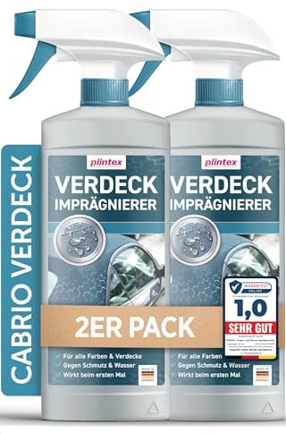 PLINTEX® 2x580ml Cabrio Verdeck Imprägnierung - Imprägnierspray für Textil- und Cabrio Stoffdach Pflege - Langanhaltende Versiegelung und PFC freier Verdeck Imprägnierer