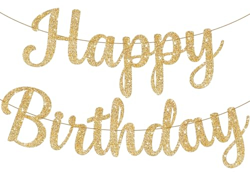 Ruzister Corsivo scintillante oro happy festone fai da te | Targa decorativa per feste di compleanno dorate per ragazze, decorazioni per donne