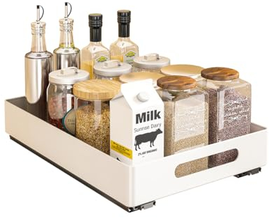 Heikoeco® Organizer Schublade, Teleskopschublade, Schrank Organizer, Hochwertige Auszugsführungen, ausziehbarer Küchenschrank Organizer, Schubladen für Küche Unterschrank Bad, 37×26×8cm (weiß)