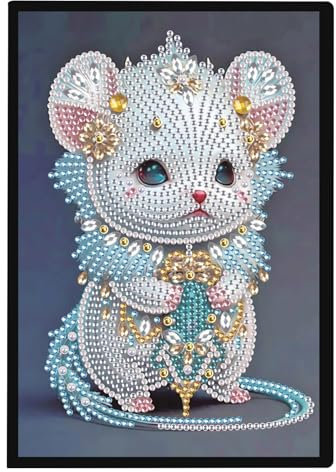 DCIDBEI Diamond Painting Carnet de Croquis A5 Souris Blanc Peinture Diamant Carnet de Notes A5 Broderie Diamant Journal Intime Livre Bricolage Cadeaux d'art papeterie Carnet Croquis Enfant 50 Feuilles