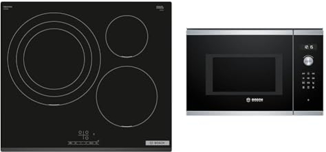 Bosch Serie 4 PID631BB5E Placa de inducción 60 cm, Color negro/bisel delantero, sin perfiles & BEL554MS0 - Microondas integrable con grill Serie 6, 25L, 900W, 1200W, Color negro con acero inoxidable