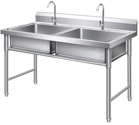 JIESOO Outdoor Stainless Steel Utility Sink,with Drainboard and Faucet/Drain Kit,Utility Kitchen Sinks for Restaurant, Kitchen, Outdoor