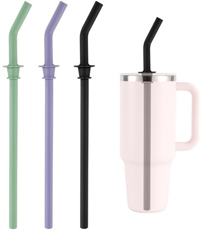 3pcs Pailles de Remplacement pour Hydro Flask Gobelet de Voyage 40oz, Sans BPA Pailles de Gobelet en Silicone Réutilisables pour Hydro Flask Bouteille d'Eau Accessoires (Violet, Noir et Vert)