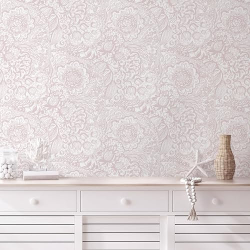 Micpolo Carta da parati con motivo floreale rosa e bohémien, per camera da letto, bagno, rimovibile, autoadesiva, per armadi, camerette, mensole, 43,9 x 1000,8 cm