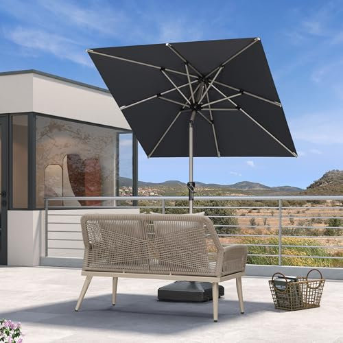 PURPLE LEAF Parasol de Jardin Extérieur Inclinable 1,8 x 1,8 m Carré, Parasol Droit avec Châssis en Aluminium Champagne, Parasol Balcon Toile UPF 50+ pour Jardin Terrasse Patio Piscine, Gris