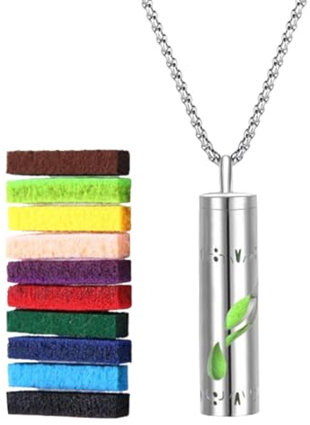 Parfüm Halskette, Ölkette mit Duftdiffusor aus Stahl, Halskette mit Parfümflasche, Halskette mit Diffusor für Damen mit 10 Filzgleitern für beruhigende Entspannung