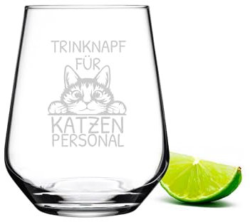 KS Laserdesign Allegra Glas mit Gravur Trinknapf für Kaztenpersonal, lustige Geschenke Katzenmama Katzenpapa Katzenliebhaber Spruch Trinkglas Wasserglas Katze Weihnachtsgeschenke