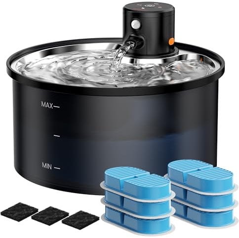 Fontaine a Eau Chat sans Fil: Fontaine à Eau pour Chat à Pile - 3,2L Fontaine Eau Chat avec Detecteur de Mouvement - Silencieuse Distributeur Eau pour Chat et Chien - 6 Filtres + 3 éponges - VKIMISS
