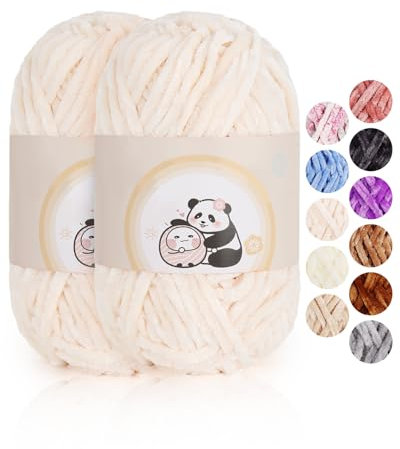 Aeelike 200g Warme Chenille Wolle zum Stricken, Flauschige Dicke Garn zum Handstricken, Samt Velvet Babywolle zum Häkeln, Weich Plüschwolle für Amigurumis Babydecke, Weiß Rosa