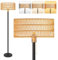 LGMCF Cordless Floor Lamp for Living Room, 5200mAh Rechargeable Rattan Standing Lamp with 9W Bulb, 3 Colors, Adjustable Height, Battery Operated Rustic Boho Tall Pole Lamp for Bedroom Office