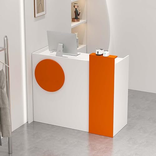 Empfangstresen mit Theke, Holz-Computerempfangstisch für kleine Räume, Kassentresen mit großzügigem Stauraum,Kassiererin im Friseursalon, geeignet für Geschäfte, Büros und Lebensmittelgeschäfte(White+
