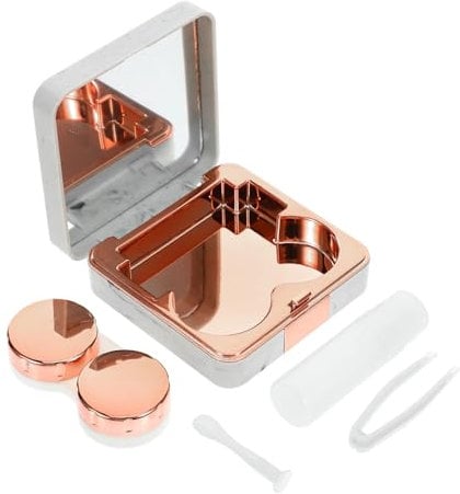 TOKIDNY Sturdy Marble Lens Cases Small Lens Case for Travel Leakproof Contact Mirror Makeup Holder