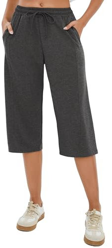 Jahetuul Jogginghose Damen 3/4 Baumwolle Sporthose mit Taschen Bequeme Freizeithose Sommerhose mit Kordelzug für Yoga Fitness und Alltag
