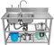Lavandino all'aperto dell'acciaio inossidabile, lavandino della cucina delle doppie ciotole di 120cm,con il rubinetto caldo freddo,ideale for la cucina,bagno,la lavanderia,il garage ed il giardino(Lef