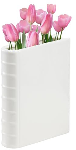 Small Book Vase, White Ceramic Book Flower Vase, Decorative Book Vase for Flowers, Book Shaped Vase for Home Decor, Unique Book Shaped Vase for Bookshelf Decor Room Decoration Book Lovers Gifts