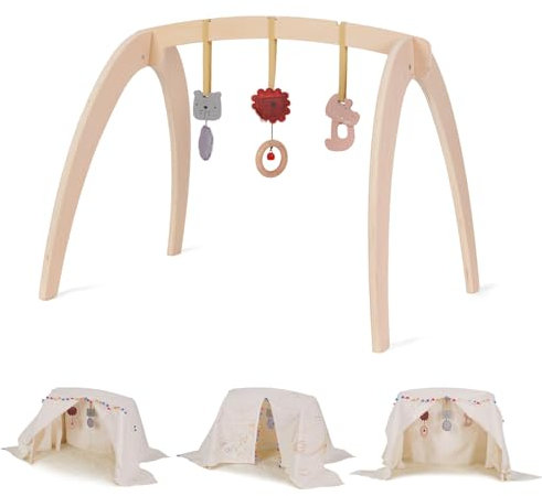 Sinbide Baby Spielbogen aus Holz Abnehmbares Babyspielzelt Babyspielzeug Activity Center Baby Gym Mit Tieranhänger, Malstiften auf Wasserbasis und einem Zelt zum Malen