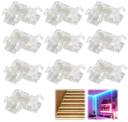 SingHao 10Pcs2 Pin 8mm Cob LED Strip Li/GHT Connectors,LED S/Trip Light Extension Cable,Con/nectors for LED Strip Lights,Transparent Cable Clips Light Strip Clips,L Shape Connector,LED Connector