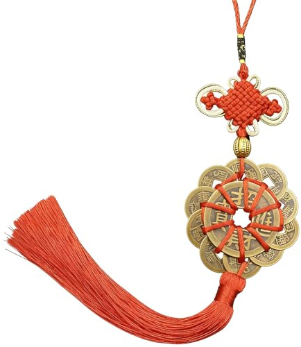 Amazleer Chinesischer Glücksknoten mit Feng-Shui-Münzen Quaste, Deko für Zuhause, Büro & Feste, (Rot-zhaocaijinbao-de-36)
