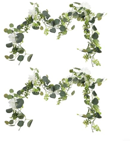 Weiße Dahlie mit Eukalyptus-Girlande, 3,6 m Länge, für Hochzeiten und Innendekoration