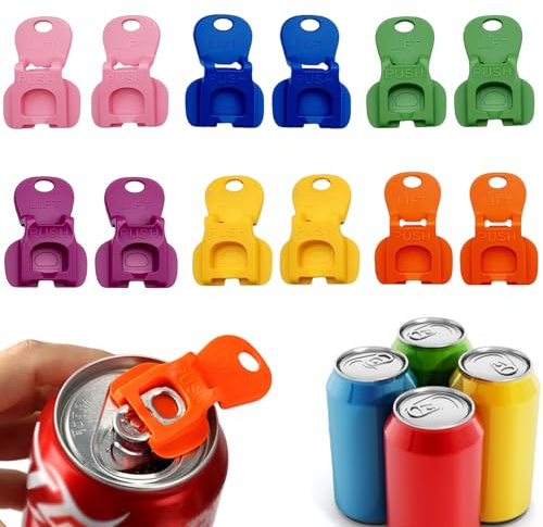 TILONKJ 12 Piezas Abrelatas y Tapa para Latas de Plástico, Abrelatas Y Cubierta Coloridos, Abrelata de Bebidas Simples, Antiderrames,Portátil, para Coca Cola, Cerveza, Refrescos