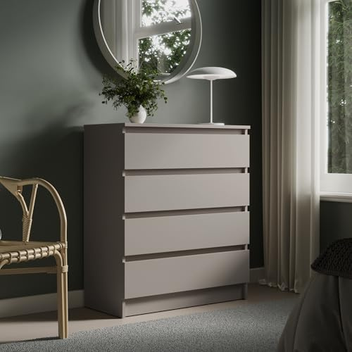 Kommode 80cm breit mit 4 Schubladen Kommode Kaschmir schmal Holz Schrank mit Schubladen Sideboard Highboard Anrichte Schlafzimmer Wohnzimmer Flur Büro Organizer Breite 80 cm Höhe 100 cm