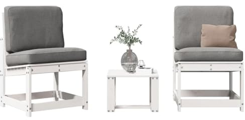 Tonture 3-TLG. Garten-Lounge-Set Weiß aus massivem Kiefernholz, Outdoor Essgruppe mit Tisch und Zwei Stühlen für Balkon, Terrasse, Veranda, komfortabel