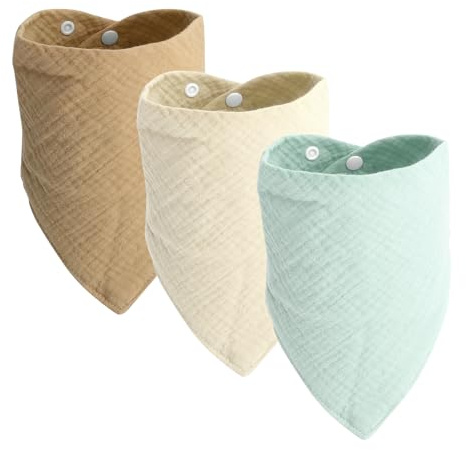 ZRUEWOT 3 stycken halsduk hund dubbla rader knappar justerbar hundhalsduk bandana hundhalsduk för små eller medelstora hundar (kaki + krämvit + grön)