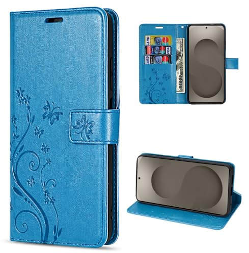 betterfon Hülle für Samsung Galaxy S26 5G | Klapphülle Schutzhülle mit Kartenfächer | Handyhülle mit Magnetverschluss | Blume Blau