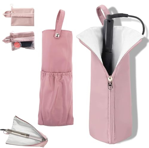 JYJLLM 2-teiliges Haartool Aufbewahrungsset mit 1x Hitzeschutztasche & 1x Doppelschicht Beutel, Rosa Tasche für Glätteisen Lockenstab & Zubehör