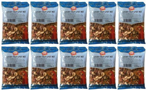 KCS Luxury Fruit & Nut Mix 250g Pack of 10 | Mixed Dried Fruits & Nuts | Suitable for Snacking, Sharing & Desserts | Fruit and Nut Selection | 10 x 250g Packs