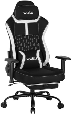 WOLTU Silla Gaming,Ergonómica Giratoria Silla de Oficina,Negro | Tapizado de Malla Especial, Respaldo, Reposabrazos y Reposapiés Ajustables, con Muelles, para Telebrabajo