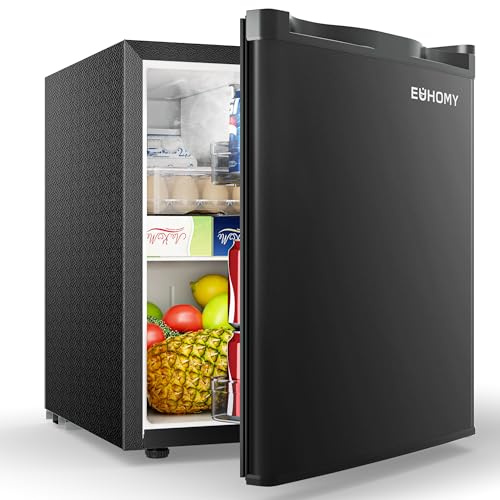 46L Mini Fridge, 7-Level Adjustable Thermostat, Low Noise (38 dB), Black | Reversible Door & Chiller Box, Perfect for Bedroom & Office, Energy Efficient [Energy Class E], Small Table Top Fridge