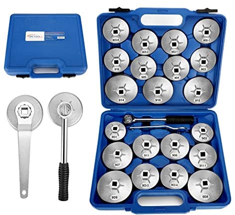 23pcs Aluminum Alloy Cup Type Oil Filter Cap Wrench Socket Removal Tool Set 1/2 dr. with a Storage Case