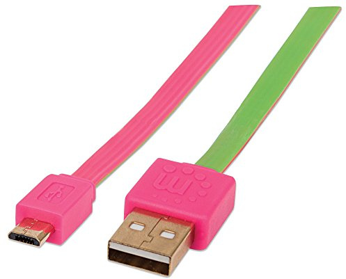Manhattan Hi-Speed Flachbandkabel Micro-B USB 2.0 ( A Stecker - Micro-B Stecker) 480 Mbps 1,8 m pink/ grün 391306