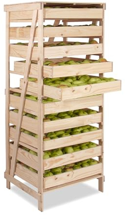 Primrose 10 Drawer Natural Pine Wooden Pressure Treated Apple Storage Rack 156cm