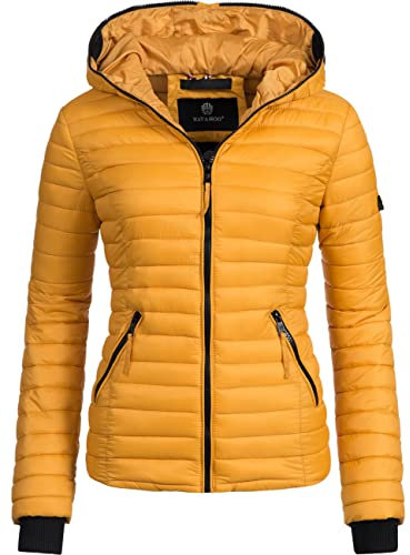 Navahoo Damen Damen leichte Übergangsjacke Steppjacke mit Kapuze Kimuk Gelb Gr. L
