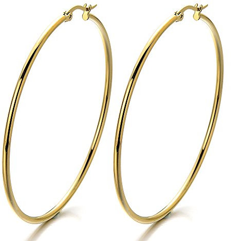 2 Grande Or Plaine Cercle Boucle d'oreille Charnière - Femme Filles Boucles d'oreilles Créoles - Acier Inoxydable