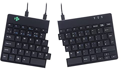 R-Go Ergonomic keyboard, Split design, Natural Typing Keyboard for Carpal Tunnel, Keyboard in 2 parts, With Break software, Ultra Thin, QWERTY(UK) Layout, USB Wired, Black